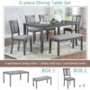 6 Pieces Kitchen Dining Set, Rectangular Wooden Dining Table With 4 Upholstered Chairs And A Bench, Dining Table Set For 6 People, Living Room, Home Bar And Kitchen - Gray - Image 5