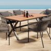 7 Pieces Patio Dining Set, All-Weather Outdoor Furniture Set With Dining Table And Chairs, Acacia Wood Tabletop, Metal Frame, For For Garden, Backyard, Balcony - Gray - Image 10