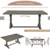 Farmhouse Dining Table Set 6 Piece Wood Table, Upholstered Chairs & Bench - Gray - Image 7