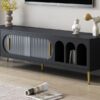 Modern TV Stand For Up To 70" TV, Entertainment Center TV Media Console Table, With 3 Shelves And 2 Cabinets, TV Console Cabinet Furniture For Living Room - Black - Image 4