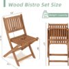3 Piece Acacia Bistro Set, Folding Patio Furniture For Garden Backyard Balcony Porch With 1 Coffee Table And 2 Foldable Chairs - Light Brown - Image 6