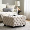 Modern Glam Ottoman With Velvet Upholstery And Button Tufted Design - Ivory - Image 4