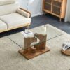 Modern Rectangular Coffee Table With Tempered Glass Top - Natural Wood - Image 4