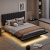 Queen Size Upholstered Hydrualic Platform Floating Bed With LED Light And USB Port - Gray - Image 23
