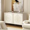Mahal - Hand Painted Mandala Lacquered Sideboard - Ivory Off-White - Image 8