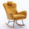 35.5" Rocking Chair With Pocket, Soft Teddy Fabric Rocking Chair For Nursery, Comfy Wingback Glider Rocker With Safe Solid Wood Base For Living Room Bedroom Balcony - Turmeric - Image 7