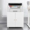 Metal Printer Stand With Storage Mobile Printer Tables For Small Spaces With Door Adjustable Shelf File Cabinet On Wheels For Home Office - White - Image 17