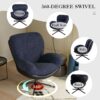 360° Swivel Office Chair, Modern Chenille Chair With And Metal Base Frame, No Wheels, Accent Chair - Dark Blue - Image 7
