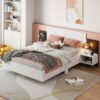 Queen Size Floating Platform Bed, With LED Lights, Bedside Nightstand - White - Image 12