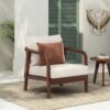 Outdoor Lounge Chair With Woven Backrest, Solid Wood Frame, Comfortable Cushions - Walnut - Image 2