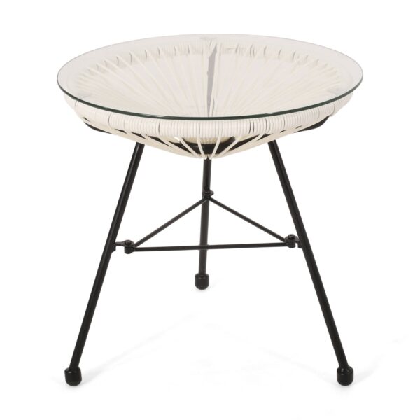 Nusa - Side Table With Tempered Glass Top And Polyethylene Rattan Base - White