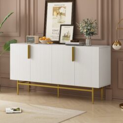 Modern Elegant 4 Door Sideboard Gold Metal Handle Buffet Cabinet For Dining Room, Living Room, Bedroom, Hallway - White
