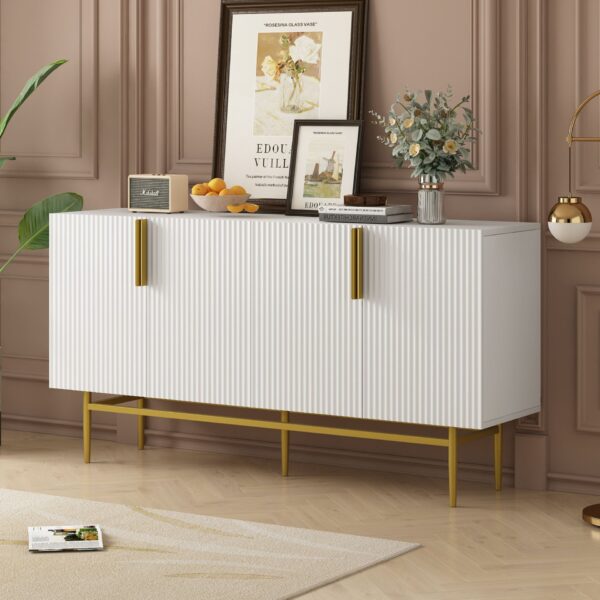 Modern Elegant 4 Door Sideboard Gold Metal Handle Buffet Cabinet For Dining Room, Living Room, Bedroom, Hallway - White