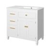 Modern Bathroom Vanity With Ceramic Sink, Freestanding, One Tip - Out Drawer, 3 Side Drawers, Adjustable Shelf - White - Image 14
