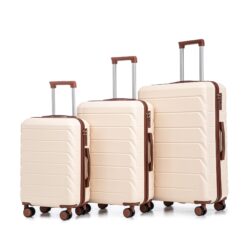 Set 3 Pieces 20" / 24" / 28" Abs Spinner Wheel Luggage, Matching Color, With Combination Lock - Beige