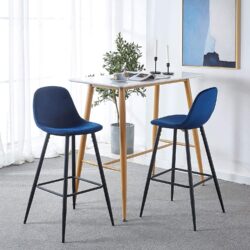 Bar Stools (Set of 2) Velvet Barstool Modern Counter Bar Height Chair With Back, Sturdy Metal Legs & Footrests, Island Stool For Kitchen Bar - Blue
