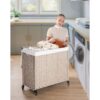 Laundry Hamper With Lid PE Rattan Powder Coating Frame Clothes Hampers With 2 Removable Bags, Wheels, 160L - Gray - Image 20