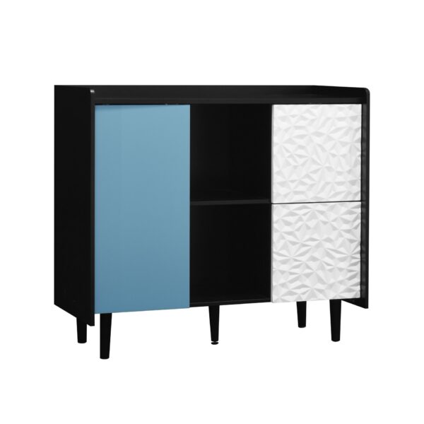 Modern Sideboard Buffet Cabinet With Red Doors And Unique Panel Styling - Black