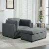 Wide Modern Oversized Armchair With Ottoman Stool, Single Sofa With Lumbar Support, Accent Chair, Reading Chair For Bedroom, Living Room - Dark Gray - Image 5