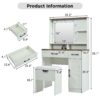 Farmhouse Makeup Vanity Desk With Mirror And Lights, 3 Lighting Modes, Vanity Set With Stool, Dressing Table With Adjustable Shelves, 2 Drawers And Side Cabinet For Bedroom - White - Image 16