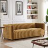 Dominic - Channel Tufted Velvet Sofa - Dark Yellow - Image 7