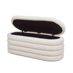 Fuji - Upholstered Oval Storage Bench - Ivory White