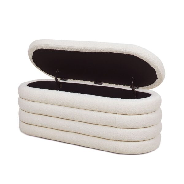 Fuji - Upholstered Oval Storage Bench - Ivory White