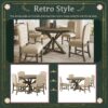 Functional Furniture Retro Style Dining Table Set With Extendable Table And 4 Upholstered Chairs For Dining Room And Living Room - Natural Wash - Image 23