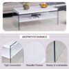 Modern Double Rectangular Coffee Table With Storage Function And Transparent Tempered Glass - White - Image 13