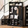 Entryway Bench With Coat Rack, 3 In 1 Design And Adjustable Shelves, Hall Tree With 7 Hooks For Entrance, Living Room - Black - Image 4