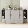 Full Size Murphy Bed With Shelves, Drawers And USB Ports - Gray - Image 18