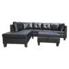 3 Piece Sofa With Left Chaise Lounge And Storage Ottoman, 2 Throw Pillows - Black - Image 3