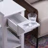 Modern Chairside Table With Two Cup Holders, Display Accent Table - White - Image 2