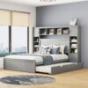 Queen Size Bed With All In One Cabinet, Shelf And Sockets, Twin Long Trundle - Gray - Image 9
