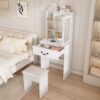 Modern Mini Dressing Table With Led-Lit Mirror & Hidden Storage, Adjustable Brightness Vanity Desk - White - Image 9