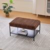 Upholstered Ottoman Coffee Table Foot Rest With Metal Legs And Wooden Storage - Brown - Image 7