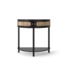 Boho Rattan Semi Circle End Table With Sliding Door, Elegant Wood Accent Table With Storage And Bottom Shelf - Black - Image 13