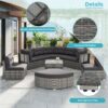 Elegant Patio Furniture Set Outdoor Daybed Rattan Sectional With Cushions And Center Table - Gray - Image 6