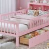 Twin Size Bed With Headboard Storage Rack, 2 Under Bed Drawers, 3 - Side Guardrails For Safety And Security - Pink - Image 23