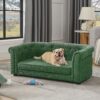 Contemporary Pet Sofa With Arc Shaped Backrest And Armrests Breathable Linen Soft Cushion - Green - Image 6