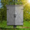 Outdoor Storage Shed With Lockable Door, Wooden Tool Storage Shed With Detachable Shelves & Pitch Roof - Gray - Image 11