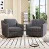 360 Degree Swivel Armchair Cotton Linen Skin - Friendly Fabric Ergonomic Design Brass Nail Decorative Armchair Living Room Chairs Bedroom Chairs Living Room Chairs Black Legs Suitable For Indoor Homes - Dark Gray - Image 4