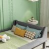 Twin Bed With Headboard, Footboard, Safeguards, Built-In Bed-End Book Storage Rack - Gray - Image 15