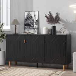 Modern TV Stand With 3 Doors And Adjustable Shelves For Living Room, Fits TVs Up To 70" - Black