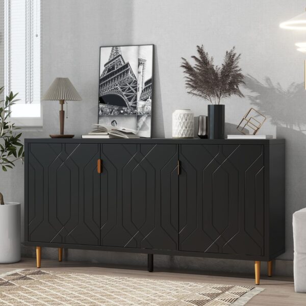 Modern TV Stand With 3 Doors And Adjustable Shelves For Living Room, Fits TVs Up To 70" - Black
