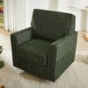 360° Swivel Chair Accent Barrel Armchair With Side Pockets, Chenille Upholstery, Compact Size - Green - Image 11