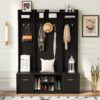 5 In 1 Entryway Bench With Coat Rack, 7 Sturdy Hooks, 2 Spacious Drawers And Adjustable Shelves, Wide Hall Tree With Metal Handles For Hallway - Black - Image 4
