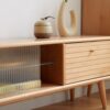TV Cabinet With Chinese Changhong Glass Doors, Two Drawer Storage Space TV Standing - Natural - Image 5