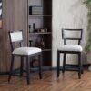 Counter Stools (Set of 2), Upholstered Counter Height Bar Stools With Comfy Back, Solid Rubber Wood Frame, Backrest, Footrest, Armless Barstools For Home Bar, Kitchen Counter - Beige / Black - Image 4