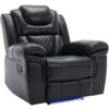 3 Pieces Recliner Sofa Sets Home Theater Seating Manual Recliner Chair With Center Console And Led Light Strip For Living Room - Black - Image 24
